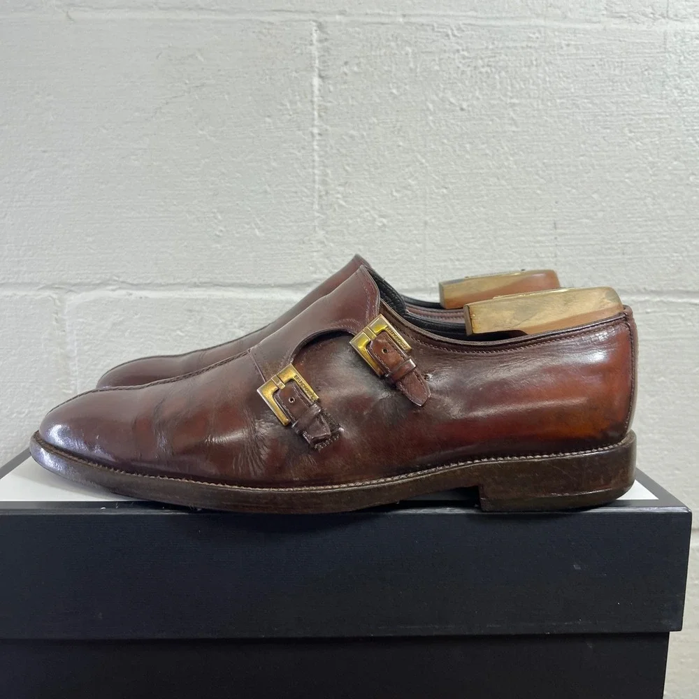 Bruno‎ Magli Brown Leather Double Monk Strap Split Toe Dress Shoes Men's 12 M